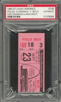 1983 Philadelphia Phillies vs St. Louis Cardinals Ticket Stub From 9/23/1983 - Carlton Win #300 (PSA)